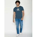 T-shirt homme à motifs tortues en coton bio GOTS, bleu pin, porté de dos
