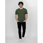 T-shirt homme rayé en coton bio GOTS, rayures herbe, porté de dos