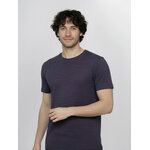 T-shirt homme rayé en coton bio GOTS, rayures bleu-violet, détail du motif