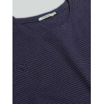 T-shirt homme rayé en coton bio GOTS, rayures bleu-violet, dans son emballage Green Bomb
