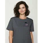 T-shirt femme motifs chats défilé GREENBOMB coton biologique, gris gravier, détail du motif