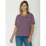 T-shirt femme coupe fluide à motifs chats Cat Walk en coton bio GOTS, baie sombre, porté de face