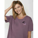 T-shirt femme motifs chats défilé GREENBOMB coton biologique, baie sombre, détail du motif