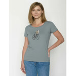 T-shirt femme motifs chat et vélo GREENBOMB coton biologique, gris fumée, détail du motif