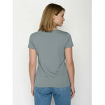 T-shirt femme à motifs chat dans le panier de vélo en coton bio GOTS, gris fumée, vue portée en pied