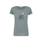 T-shirt femme Bike Cat Basket GREENBOMB coton bio, gris fumée, dans son emballage Green Bomb