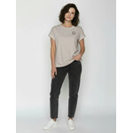T-shirt femme Dog Coffee coupe boxy coton bio, beige grès, porté de dos