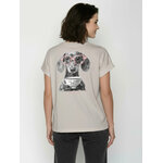 T-shirt femme à motifs chien et café en coton bio GOTS, beige grès, vue portée en pied