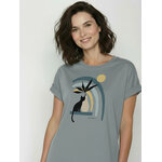 T-shirt femme motifs chats dans le vase GREENBOMB coton biologique, gris fumée, détail du motif