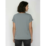 T-shirt femme à motifs chats et vase en coton bio GOTS, gris fumée, vue portée en pied