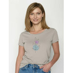 T-shirt femme motifs bouquet de fleurs GREENBOMB coton biologique, beige grès, détail du motif