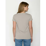 T-shirt femme à motifs fleurs en coton bio GOTS, beige grès, vue portée en pied