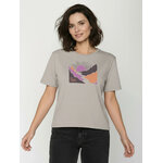 T-shirt femme ample à motifs coucher de soleil sur la rivière en coton bio GOTS, beige grès, porté de face