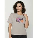 T-shirt femme motifs River Sundown GREENBOMB coton biologique, beige grès, détail du motif