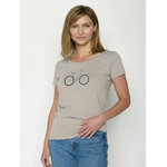 T-shirt femme motifs vélo hollandais GREENBOMB coton biologique, beige grès, détail du motif