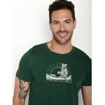 T-shirt homme à motifs ours en canoë en coton bio GOTS, vert bouteille, détail du motif