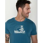 T-shirt homme à motifs ours en canoë en coton bio GOTS, bleu marée, détail du motif