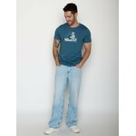 T-shirt homme à motifs ours en canoë en coton bio GOTS, bleu marée, porté de dos