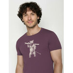 T-shirt homme à motifs ours skieur en coton bio GOTS, violet baie, détail du motif