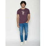 T-shirt homme à motifs ours skieur en coton bio GOTS, violet baie, porté de dos