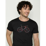 T-shirt homme à motifs vélo multicolores en coton bio GOTS, noir, détail du motif