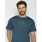 T-shirt homme à motifs vélo de course en coton bio GOTS, bleu pin, détail du motif