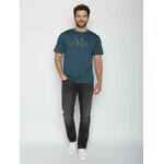 T-shirt homme à motifs vélo de course en coton bio GOTS, bleu pin, porté de dos