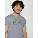 T-shirt homme à motifs vélo de course en coton bio GOTS, gris brume, détail du motif
