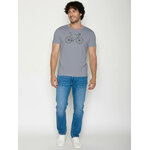 T-shirt homme à motifs vélo de course en coton bio GOTS, gris brume, porté de dos