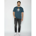 T-shirt homme à motifs morse en coton bio GOTS, bleu pin, porté de dos