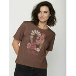 T-shirt femme à motifs fleurs en coton bio GOTS, terre boisée, détail du motif