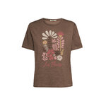 T-shirt femme à motifs fleurs en coton bio, terre boisée, dans son emballage GREENBOMB