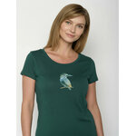 T-shirt femme à motifs oiseau en coton bio GOTS, vert pétrole, détail du motif
