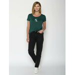 T-shirt femme à motifs oiseau en coton bio GOTS, vert pétrole, porté de dos