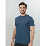 T-shirt homme uni en laine mérinos RWS, bleu pin, détail du col rond