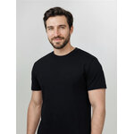T-shirt homme uni en laine mérinos RWS, noir, détail du col rond