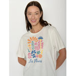 T-shirt femme à motifs fleurs en coton bio GOTS, pierre de lune, détail du motif