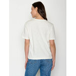T-shirt femme à motifs fleurs en coton bio GOTS, pierre de lune, vue portée en pied