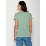 T-shirt femme à motifs oiseau en coton bio GOTS, vert pâle, vue portée en pied