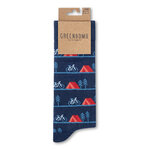 Chaussettes en coton bio GREENBOMB, motif tentes et sapins, détail du motif