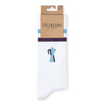 Chaussettes tennis en coton bio GREENBOMB, cafetière espresso brodée, détail du motif