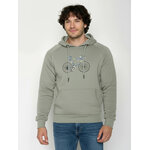 Sweat à capuche homme GREENBOMB en coton bio porté, motif vélo de course, vert mousse clair