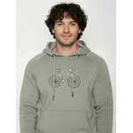Sweat à capuche homme en coton bio GOTS, détail du motif vélo de course, vert mousse clair