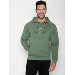 Sweat à capuche homme GREENBOMB en coton bio porté, motif vélo de course, vert sauge