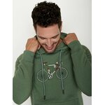 Sweat à capuche homme en coton bio GOTS, détail du motif vélo de course, vert sauge