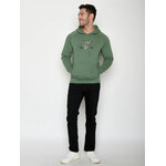 Sweat à capuche homme GREENBOMB en coton bio, porté de dos, manches raglan, vert sauge