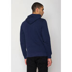 Sweat à capuche homme GREENBOMB en coton bio, porté de dos, coupe cintrée, bleu marine