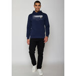 Sweat à capuche homme à motifs côte et voilier en coton bio, vue portée en pied, bleu marine