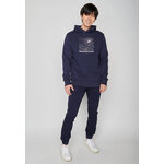 Sweat à capuche homme GREENBOMB en coton bio, porté de dos, coupe cintrée, bleu marine