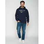 sweat à capuche homme GREENBOMB en coton bio, porté de dos, bleu marine